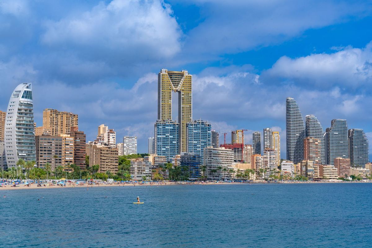 Benidorm's skyline and beach on a sunny day