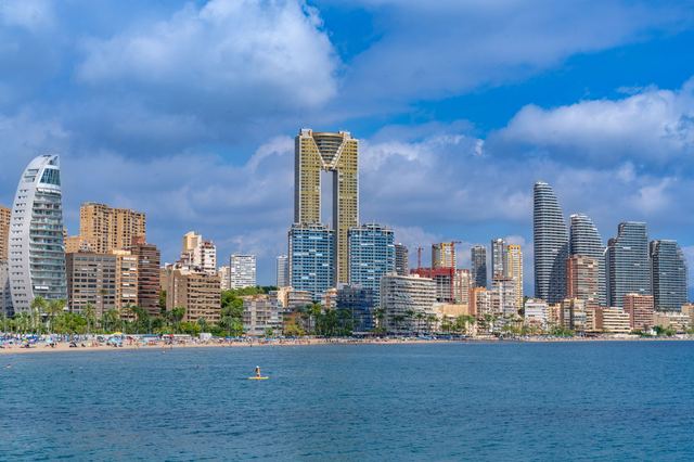 Benidorm's skyline and beach on a sunny day